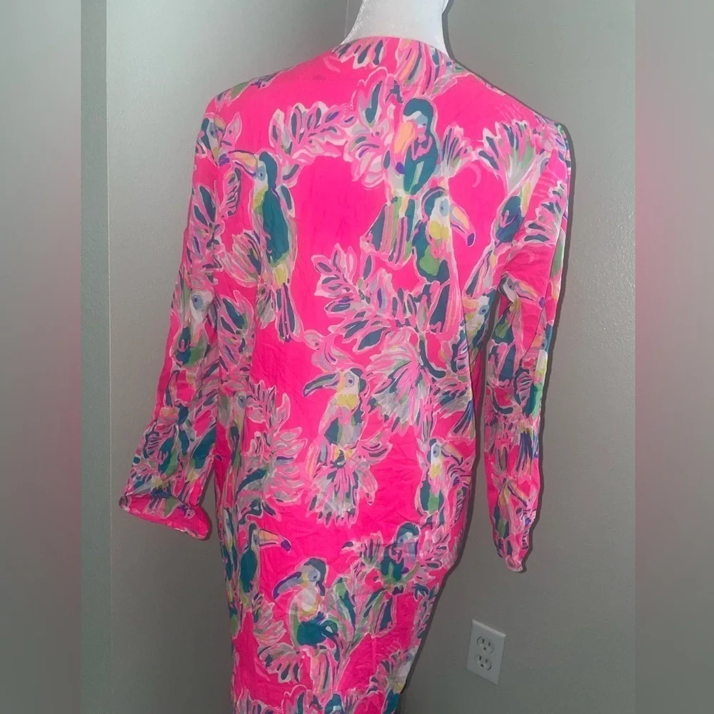 Lilly Pulitzer Oasis Tunic Dragonfruit Toucan Can Swim Beach Cover Up Pink XS - Picture 5 of 6